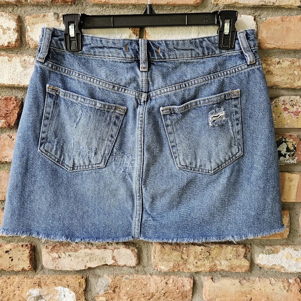 We the Free Denim Mini Skirt Distressed Button Fly - Picture 4 of 15